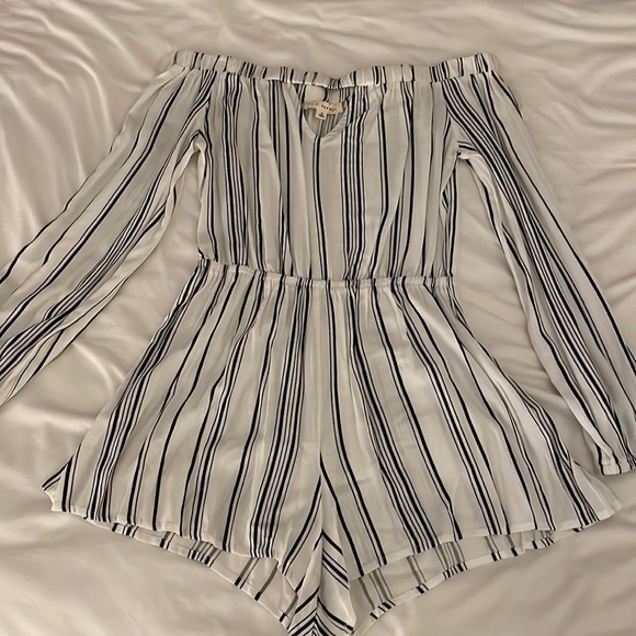 Black and White Striped Pacsun Off the Shoulder Romper - Picture 2 of 6